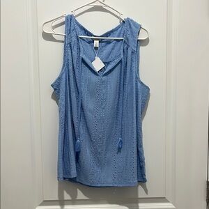 Spense Blue Tie Front Sailor Collar Tank Top